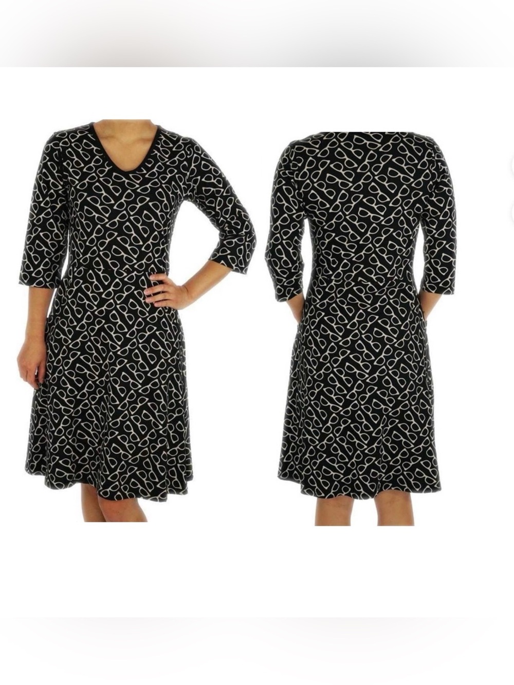 Svaha Women's 3/4 Sleeve V-Neck Reading Spectacles Rosalind Dress Small Stretch